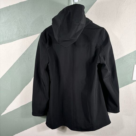 Andrew Marc  Rain Jacket Women's Large  Black Zip Up Hooded Soft Shell Raincoat - Picture 9 of 11